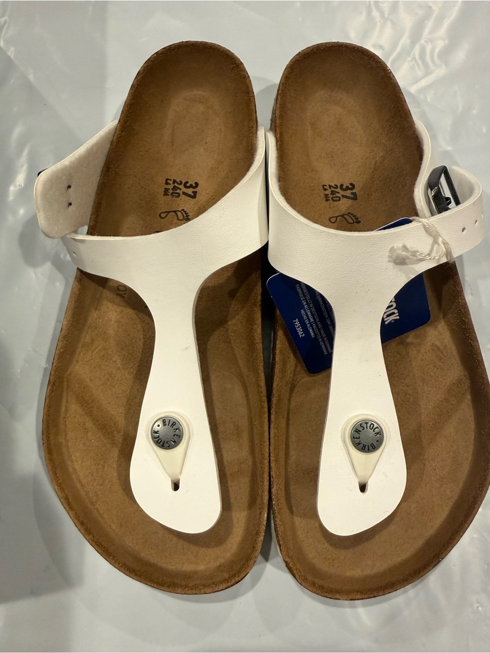 Birkenstock White Gizeh-Style Thong Sandals